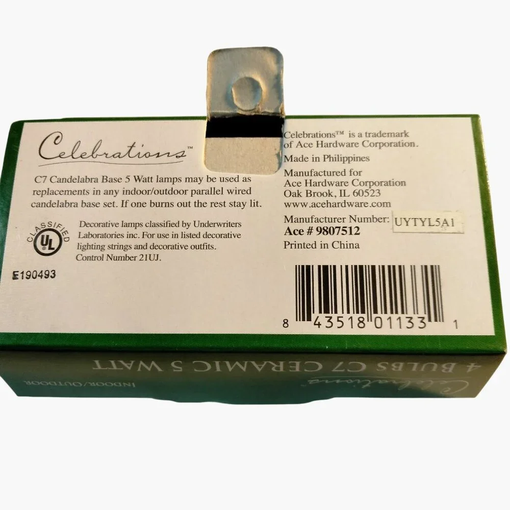 Celebrations 4 Pack C7 Ceramic 5 Watt Bulbs Indoor Outdoor Red Blue